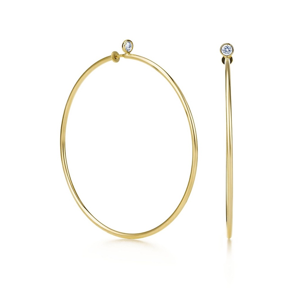 Tiffany and Co. Elsa Peretti 18k yellow gold 1.6 inch diamond hoop earrings